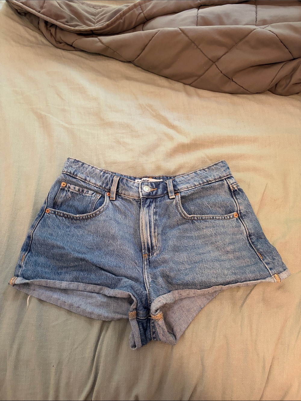 Garage Light Blue Rolled-Hem Denim Shorts